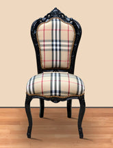 Scaun dining clasic baroc cadru negru / tapiterie burberry